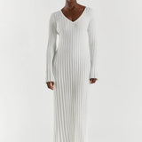 Aerelle™ V-Neck Sleeved Knit Midi Dress