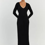 Aerelle™ V-Neck Sleeved Knit Midi Dress