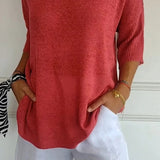 Lumikeuze™ | Effen kleur gebreide top met V-hals