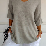 Lumikeuze™ | Effen kleur gebreide top met V-hals