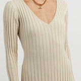 Aerelle™ V-Neck Sleeved Knit Midi Dress