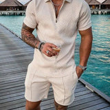 LUKAS | CREAM POLO SHIRT & SHORTS SET WITH NOTCHED COLLAR
