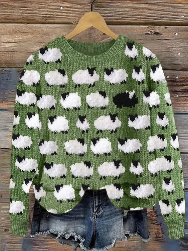 Varm hygge-sweater med juletræer