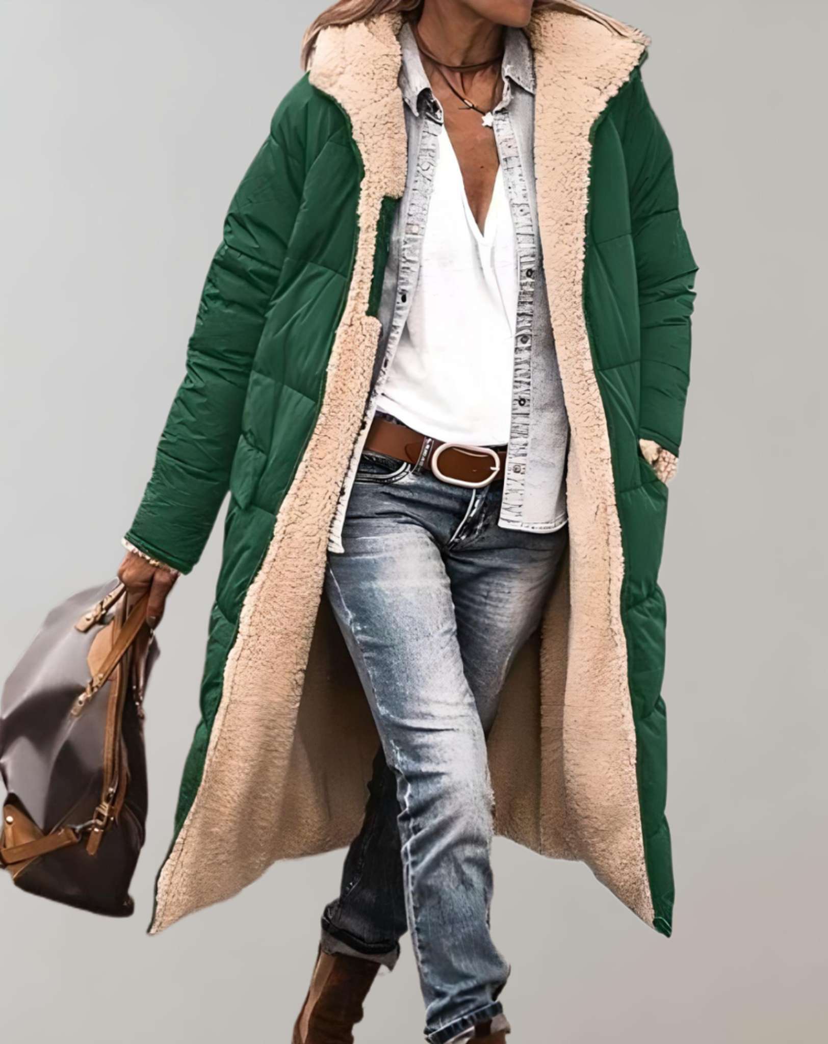 Silvia | Varm vintertrenchcoat med fleeceforing.