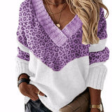 Le Clair™ | Leopard-sweater med V-hals og farveblokke