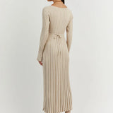 Aerelle™ V-Neck Sleeved Knit Midi Dress
