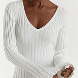 Aerelle™ V-Neck Sleeved Knit Midi Dress