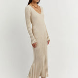 Aerelle™ V-Neck Sleeved Knit Midi Dress