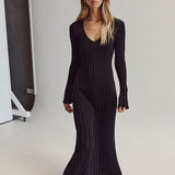Aerelle™ V-Neck Sleeved Knit Midi Dress