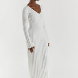 Aerelle™ V-Neck Sleeved Knit Midi Dress